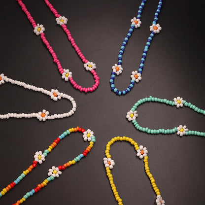 Boho Summer Beaded Flower Necklace, Adjustable 35-45cm by HitMyNeed
