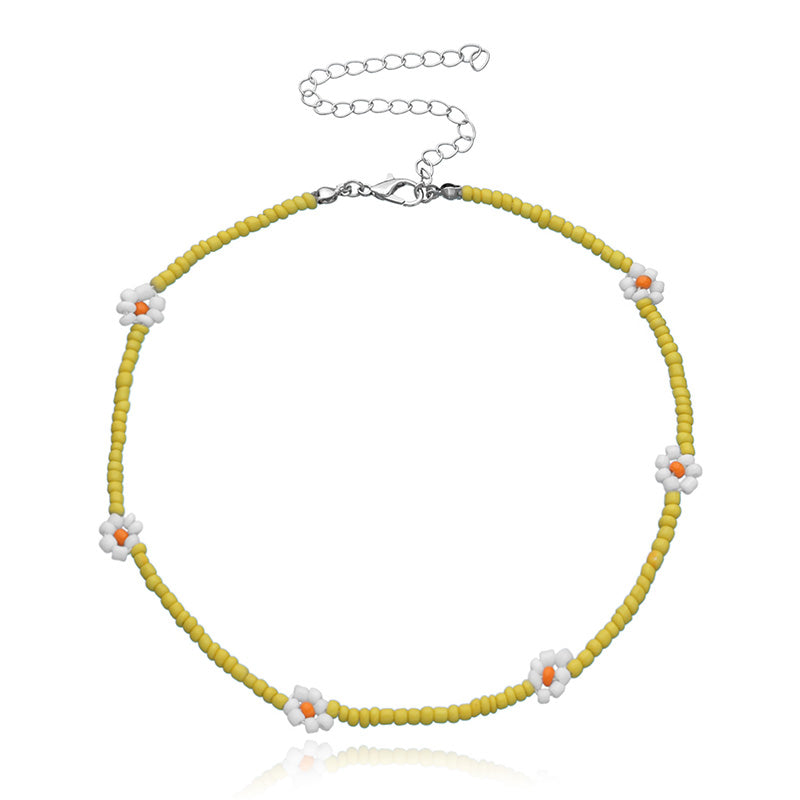Boho Summer Beaded Flower Necklace, Adjustable 35-45cm a by HitMyNeed