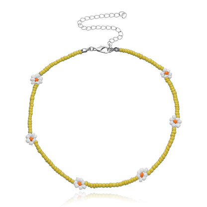 Boho Summer Beaded Flower Necklace, Adjustable 35-45cm a by HitMyNeed