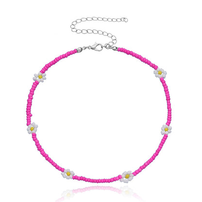 Boho Summer Beaded Flower Necklace, Adjustable 35-45cm b by HitMyNeed