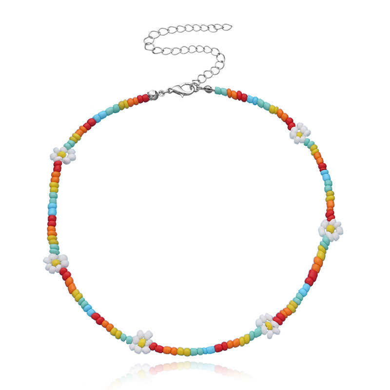 Boho Summer Beaded Flower Necklace, Adjustable 35-45cm c by HitMyNeed