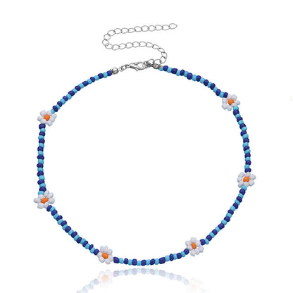 Boho Summer Beaded Flower Necklace, Adjustable 35-45cm e by HitMyNeed