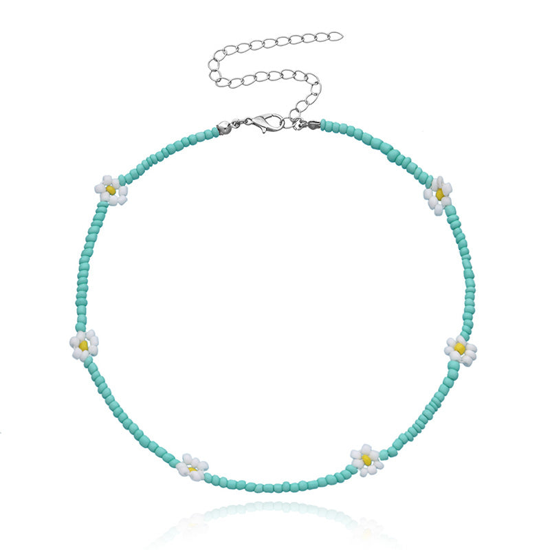 Boho Summer Beaded Flower Necklace, Adjustable 35-45cm f by HitMyNeed