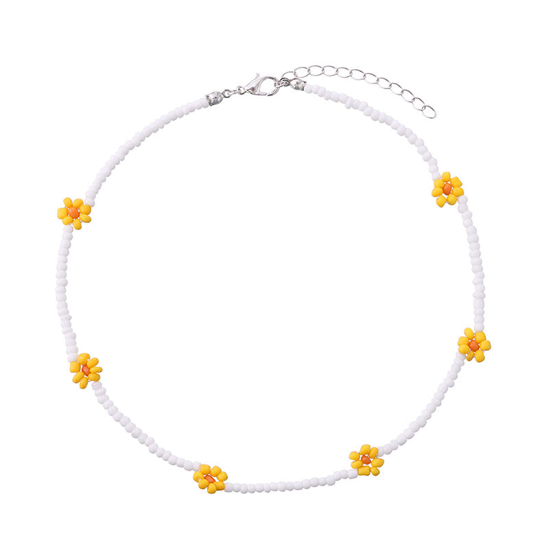 Boho Summer Beaded Flower Necklace, Adjustable 35-45cm g by HitMyNeed