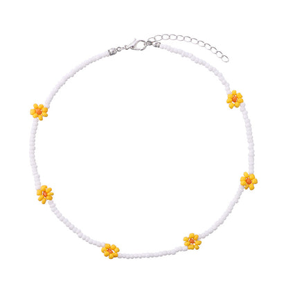 Boho Summer Beaded Flower Necklace, Adjustable 35-45cm g by HitMyNeed