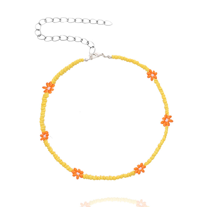 Boho Summer Beaded Flower Necklace, Adjustable 35-45cm h by HitMyNeed