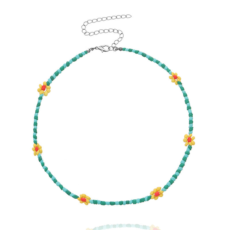 Boho Summer Beaded Flower Necklace, Adjustable 35-45cm i by HitMyNeed