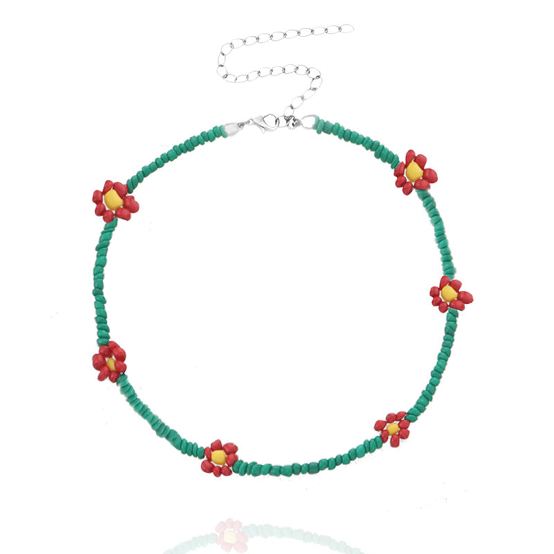 Boho Summer Beaded Flower Necklace, Adjustable 35-45cm j by HitMyNeed