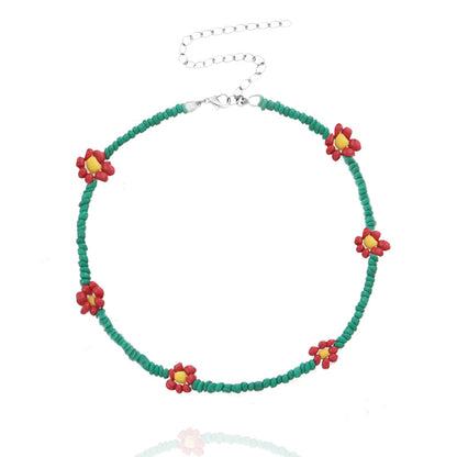 Boho Summer Beaded Flower Necklace, Adjustable 35-45cm j by HitMyNeed