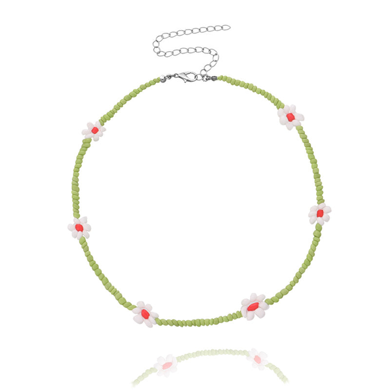 Boho Summer Beaded Flower Necklace, Adjustable 35-45cm k by HitMyNeed