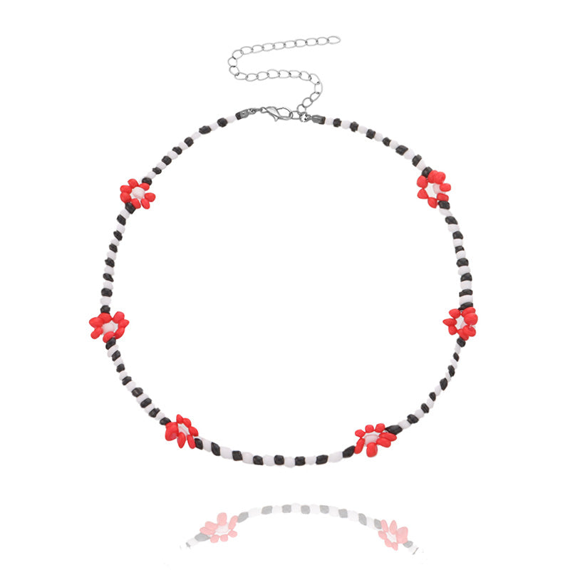 Boho Summer Beaded Flower Necklace, Adjustable 35-45cm l by HitMyNeed