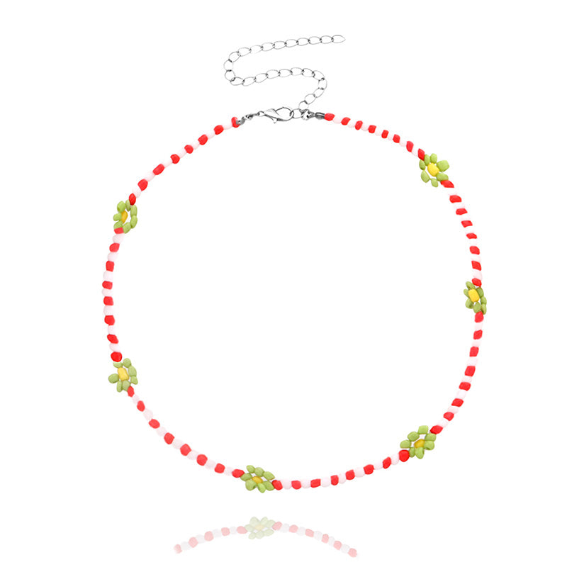 Boho Summer Beaded Flower Necklace, Adjustable 35-45cm m by HitMyNeed