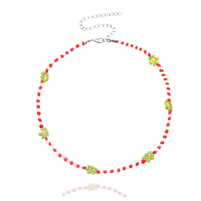 Boho Summer Beaded Flower Necklace, Adjustable 35-45cm m by HitMyNeed