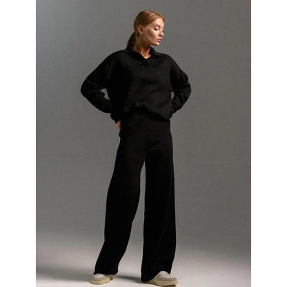 Bornladies Winter Knitted Polo Sweater & Wide Leg Pants Set by HitMyNeed
