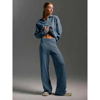 Bornladies Winter Knitted Polo Sweater & Wide Leg Pants Set by HitMyNeed