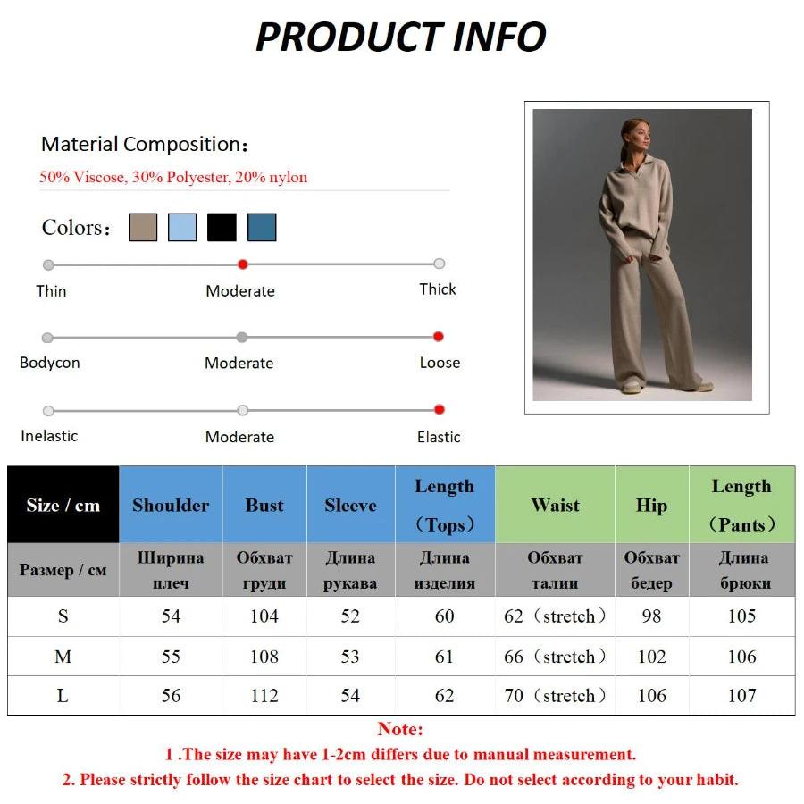 Bornladies Winter Knitted Polo Sweater & Wide Leg Pants Set by HitMyNeed