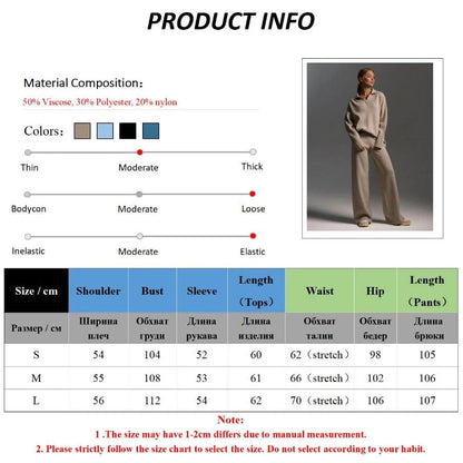 Bornladies Winter Knitted Polo Sweater & Wide Leg Pants Set by HitMyNeed