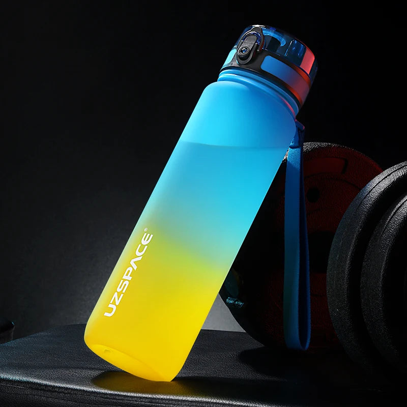 BPA-Free Leak-Proof Plastic Sports Water Bottle blue-and-yellow 1-0l by HitMyNeed