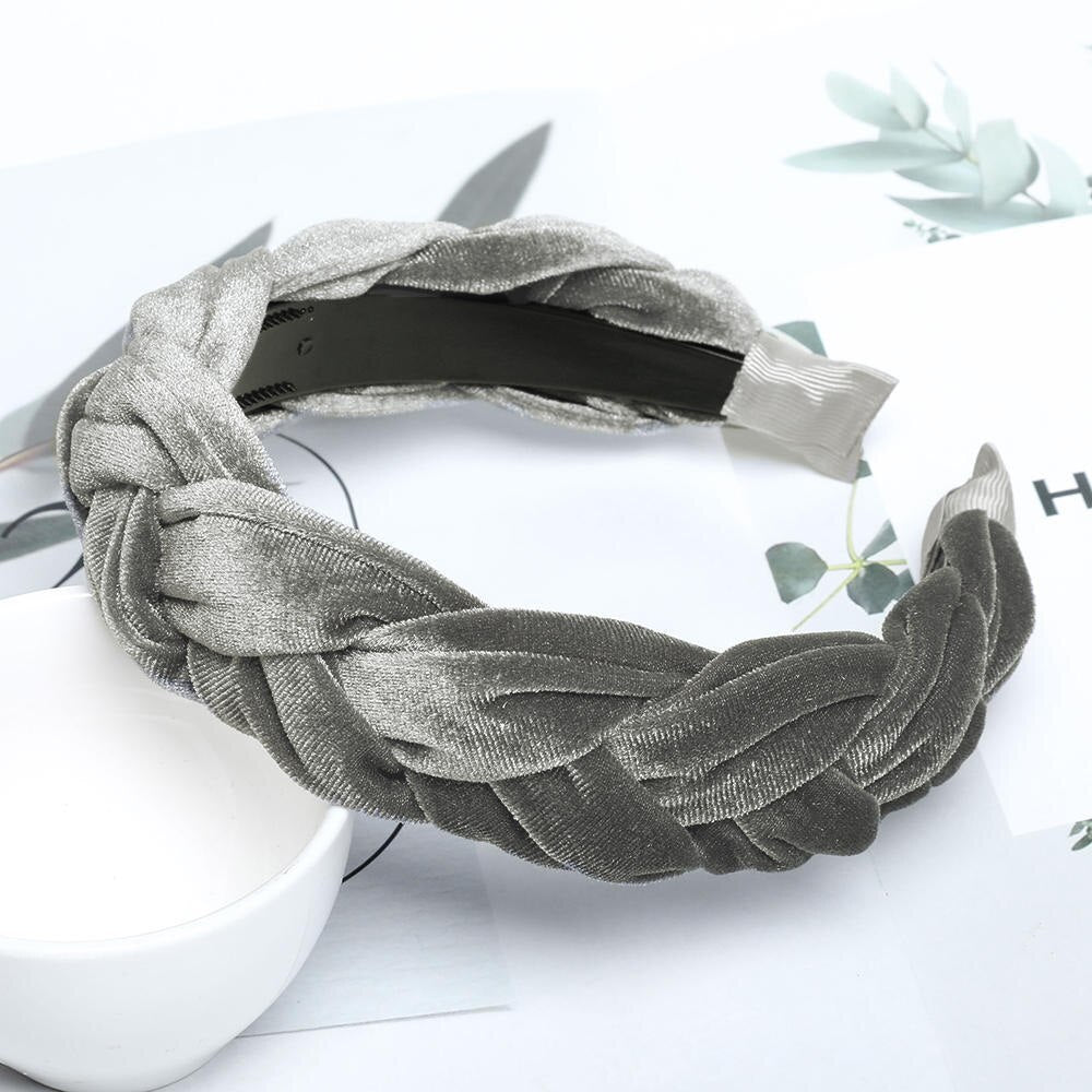 Braided Cloth Headband for Everyday Styling gray-velvet-b by HitMyNeed