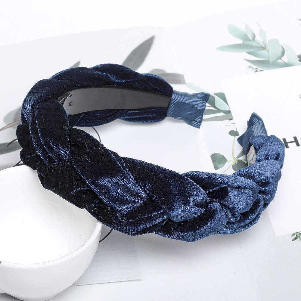 Braided Cloth Headband for Everyday Styling navy-blue-velvet-f by HitMyNeed