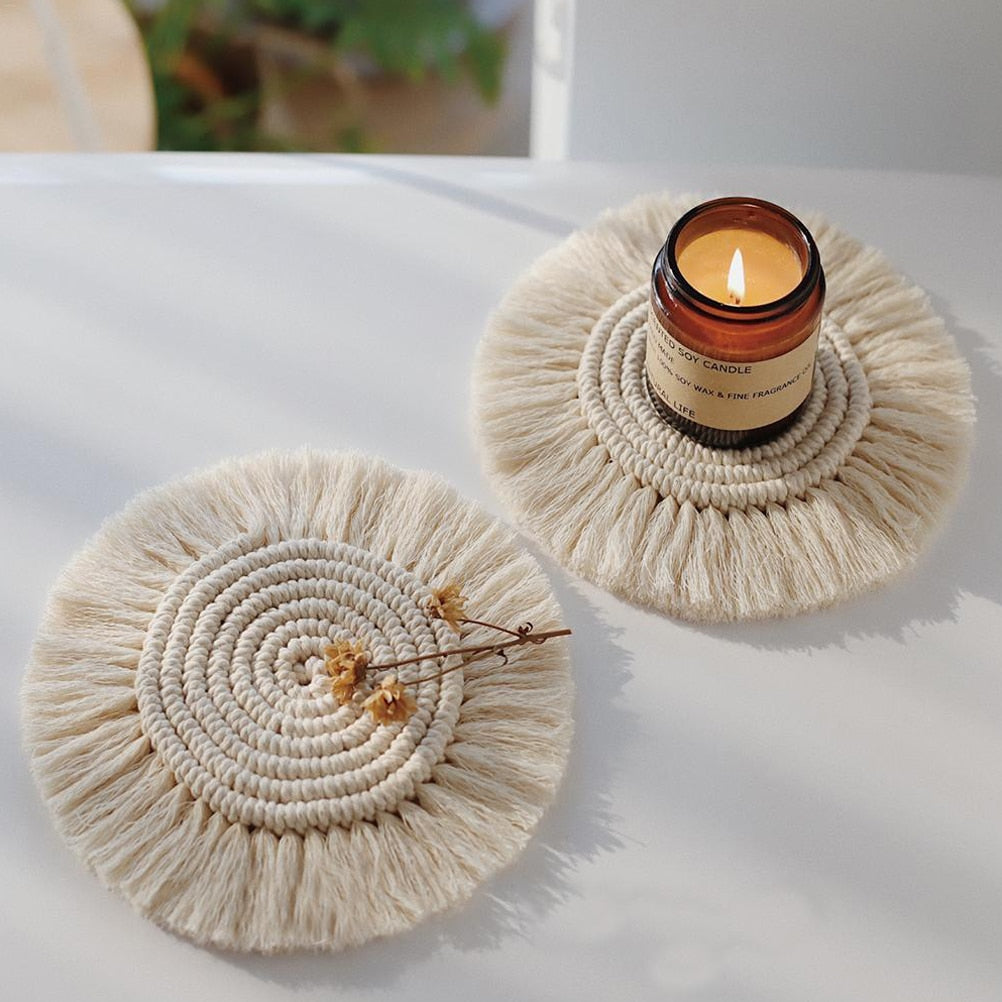 Braided Macrame Rope Coaster, 18 cm Cotton by HitMyNeed