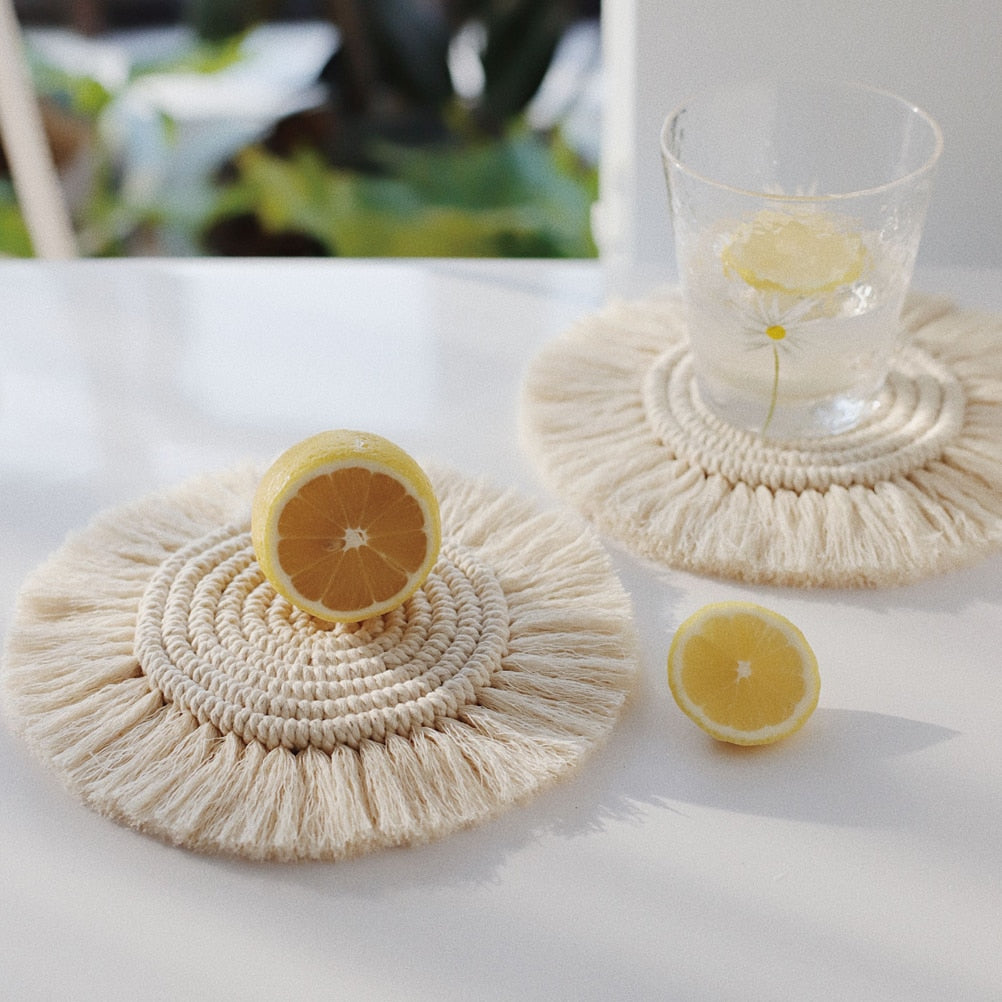 Braided Macrame Rope Coaster, 18 cm Cotton by HitMyNeed
