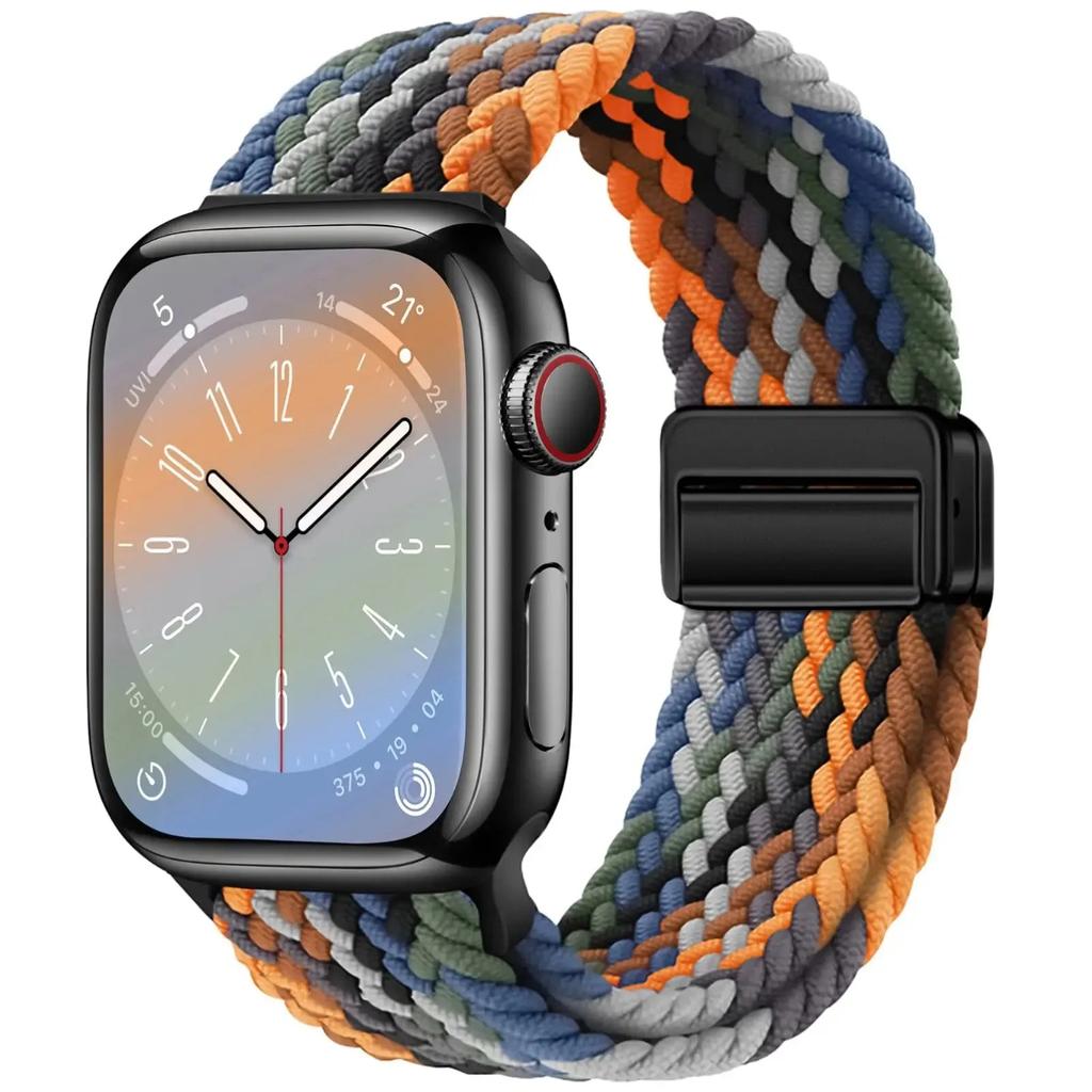 Braided Magnetic Band for Apple Watch 38-49mm black-rainbow 38-40-41-42mm by HitMyNeed