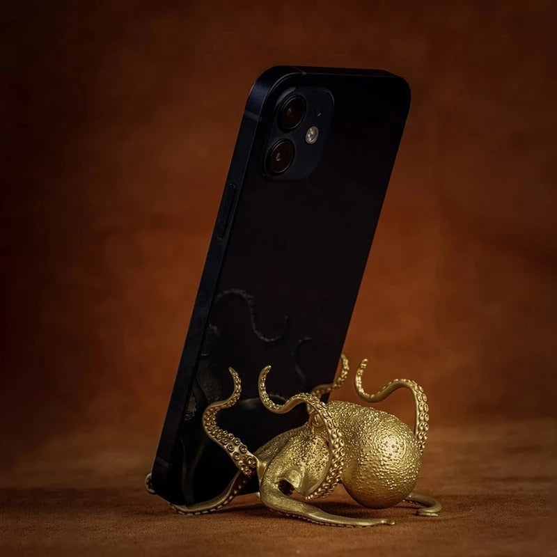 Brass Octopus Phone Holder and Desk Organizer by HitMyNeed