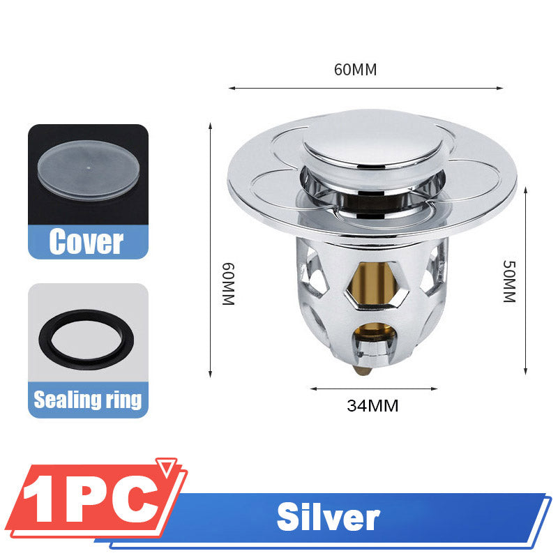 Brass Sink Pop Up Drain Stopper with Hair Catcher silver by HitMyNeed