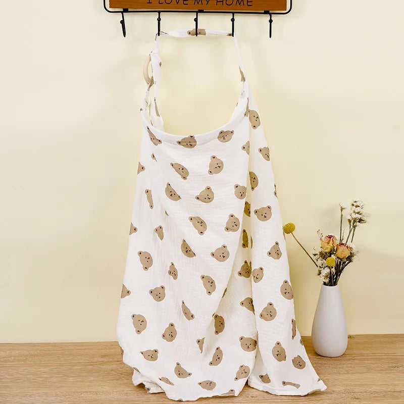 Breathable Cotton Muslin Nursing & Stroller Cover bear-head by HitMyNeed