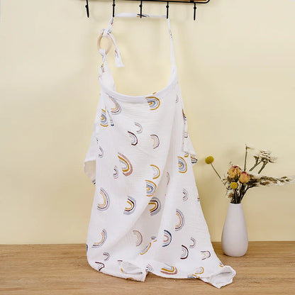 Breathable Cotton Muslin Nursing & Stroller Cover white-rainbow by HitMyNeed