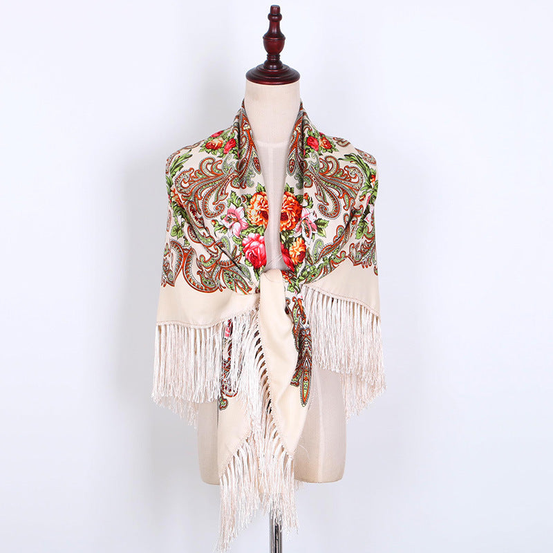 Breathable Cotton Vintage Shawl Wrap 130 x 130 cm beige by HitMyNeed