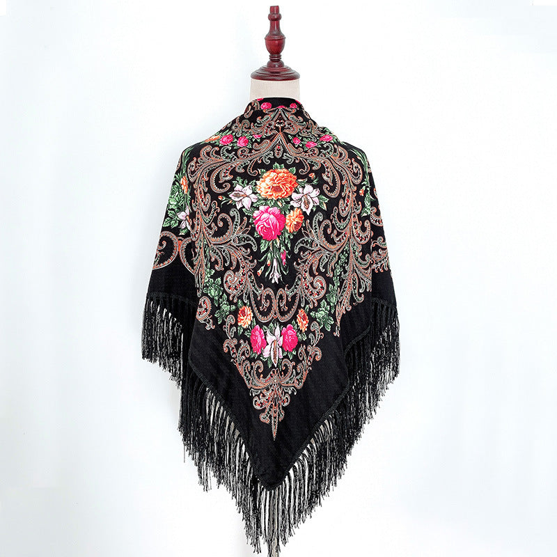 Breathable Cotton Vintage Shawl Wrap 130 x 130 cm black by HitMyNeed