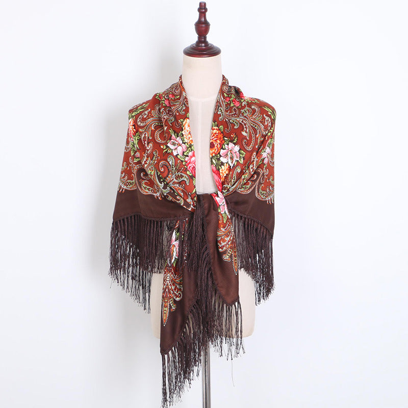 Breathable Cotton Vintage Shawl Wrap 130 x 130 cm coffee by HitMyNeed