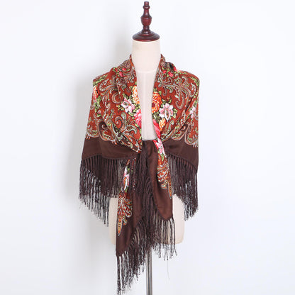 Breathable Cotton Vintage Shawl Wrap 130 x 130 cm coffee by HitMyNeed