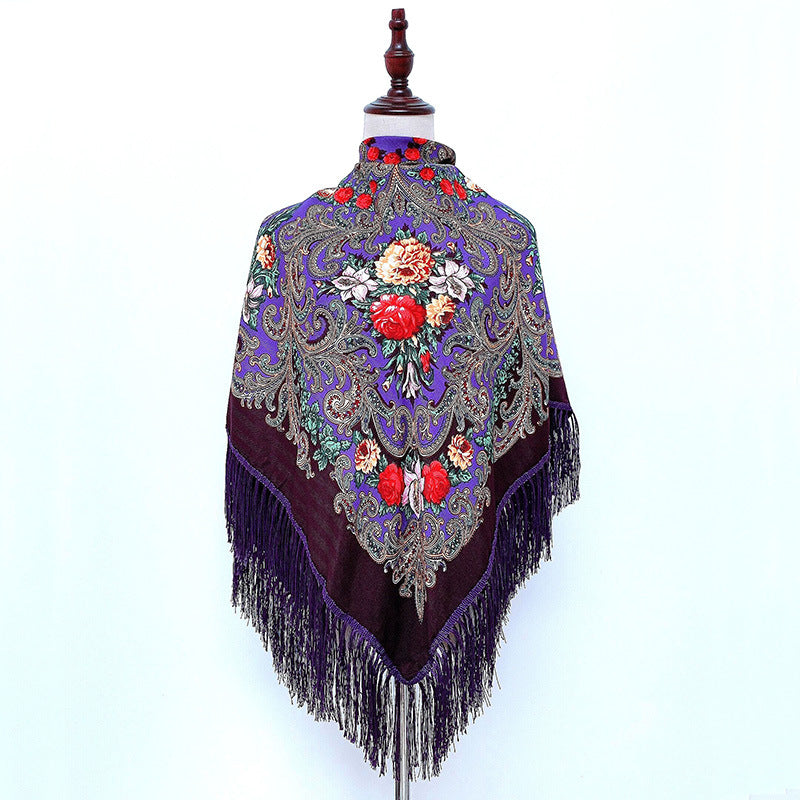 Breathable Cotton Vintage Shawl Wrap 130 x 130 cm dark-purple by HitMyNeed