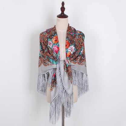 Breathable Cotton Vintage Shawl Wrap 130 x 130 cm gray by HitMyNeed