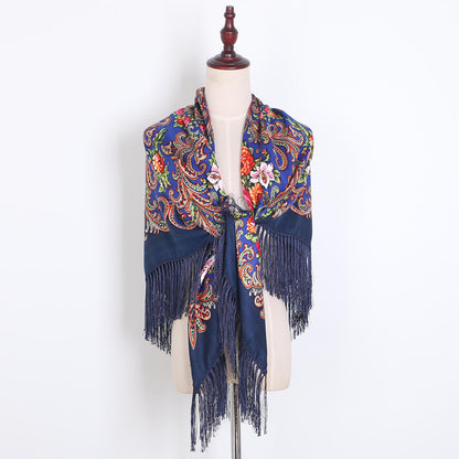Breathable Cotton Vintage Shawl Wrap 130 x 130 cm navy-blue by HitMyNeed