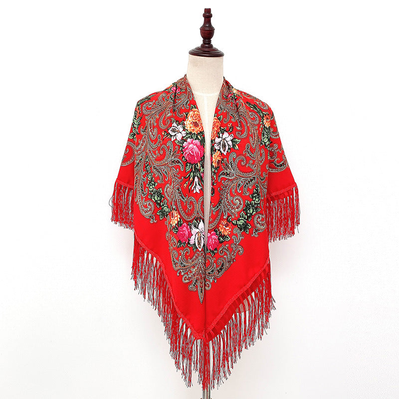 Breathable Cotton Vintage Shawl Wrap 130 x 130 cm red by HitMyNeed
