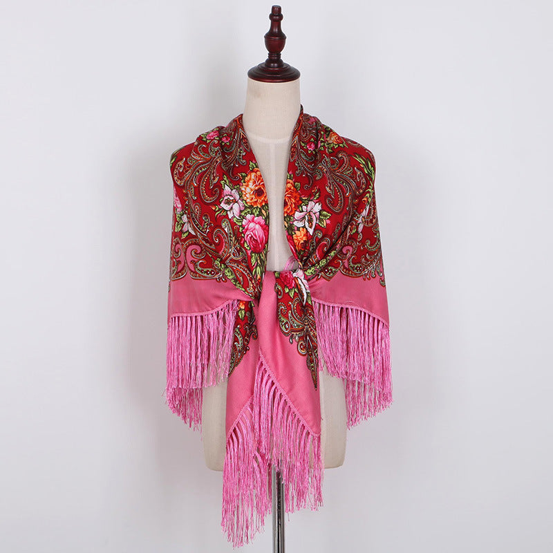 Breathable Cotton Vintage Shawl Wrap 130 x 130 cm rose-red by HitMyNeed
