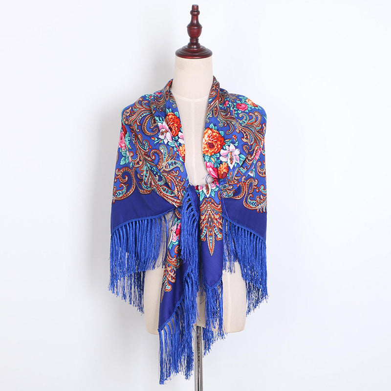 Breathable Cotton Vintage Shawl Wrap 130 x 130 cm royal-blue by HitMyNeed