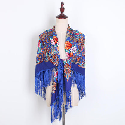 Breathable Cotton Vintage Shawl Wrap 130 x 130 cm royal-blue by HitMyNeed