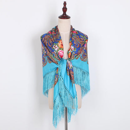 Breathable Cotton Vintage Shawl Wrap 130 x 130 cm sky-blue by HitMyNeed