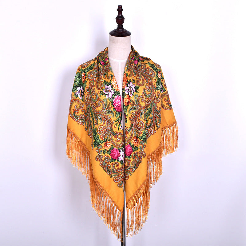 Breathable Cotton Vintage Shawl Wrap 130 x 130 cm turmeric by HitMyNeed