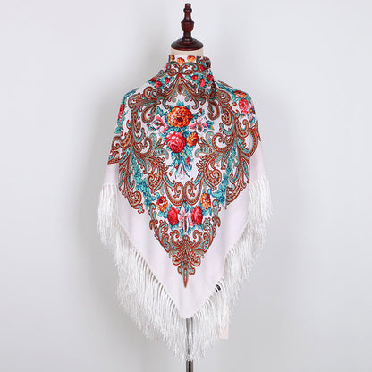 Breathable Cotton Vintage Shawl Wrap 130 x 130 cm white-red by HitMyNeed