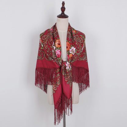Breathable Cotton Vintage Shawl Wrap 130 x 130 cm wine-red by HitMyNeed