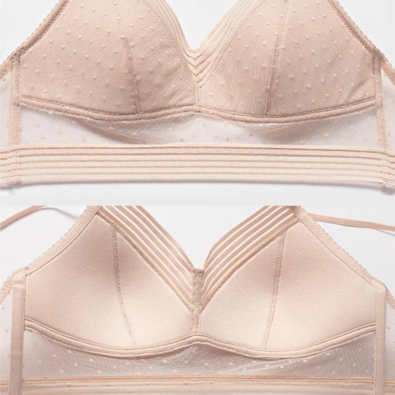 Breathable Cotton Wirefree Lace Bra by HitMyNeed