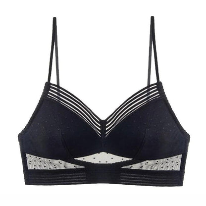 Breathable Cotton Wirefree Lace Bra black s by HitMyNeed