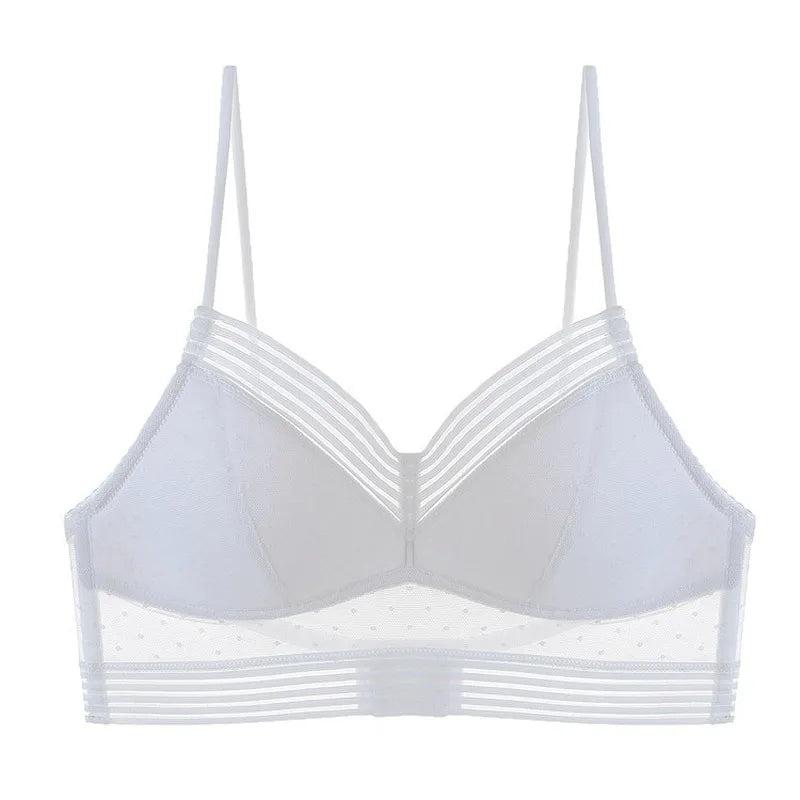 Breathable Cotton Wirefree Lace Bra white m by HitMyNeed
