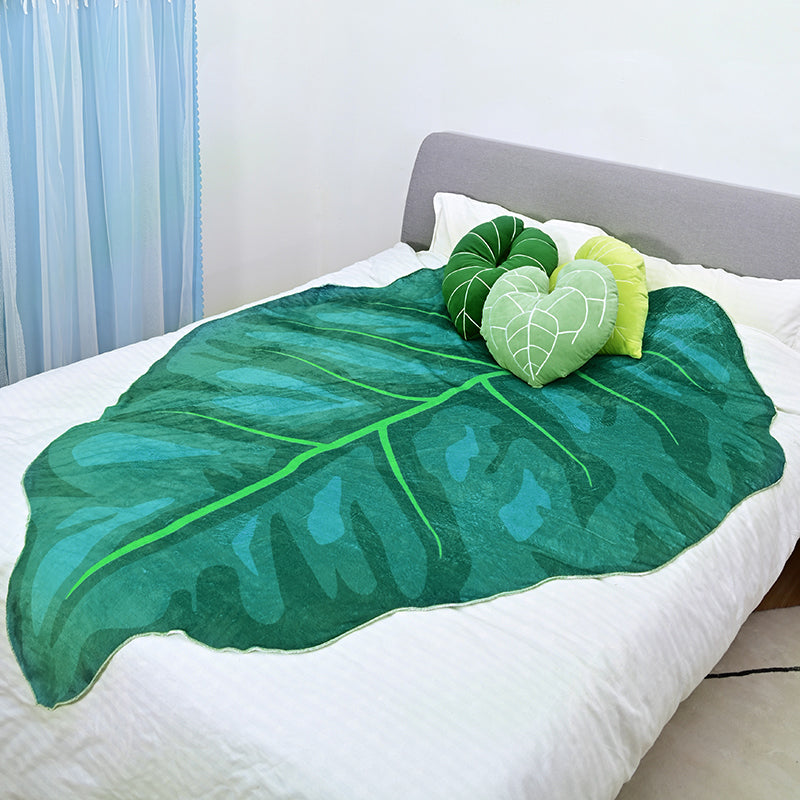 Breathable Flannel Leaf Throw Blanket green-leaf-pattern-b 100x150cm by HitMyNeed